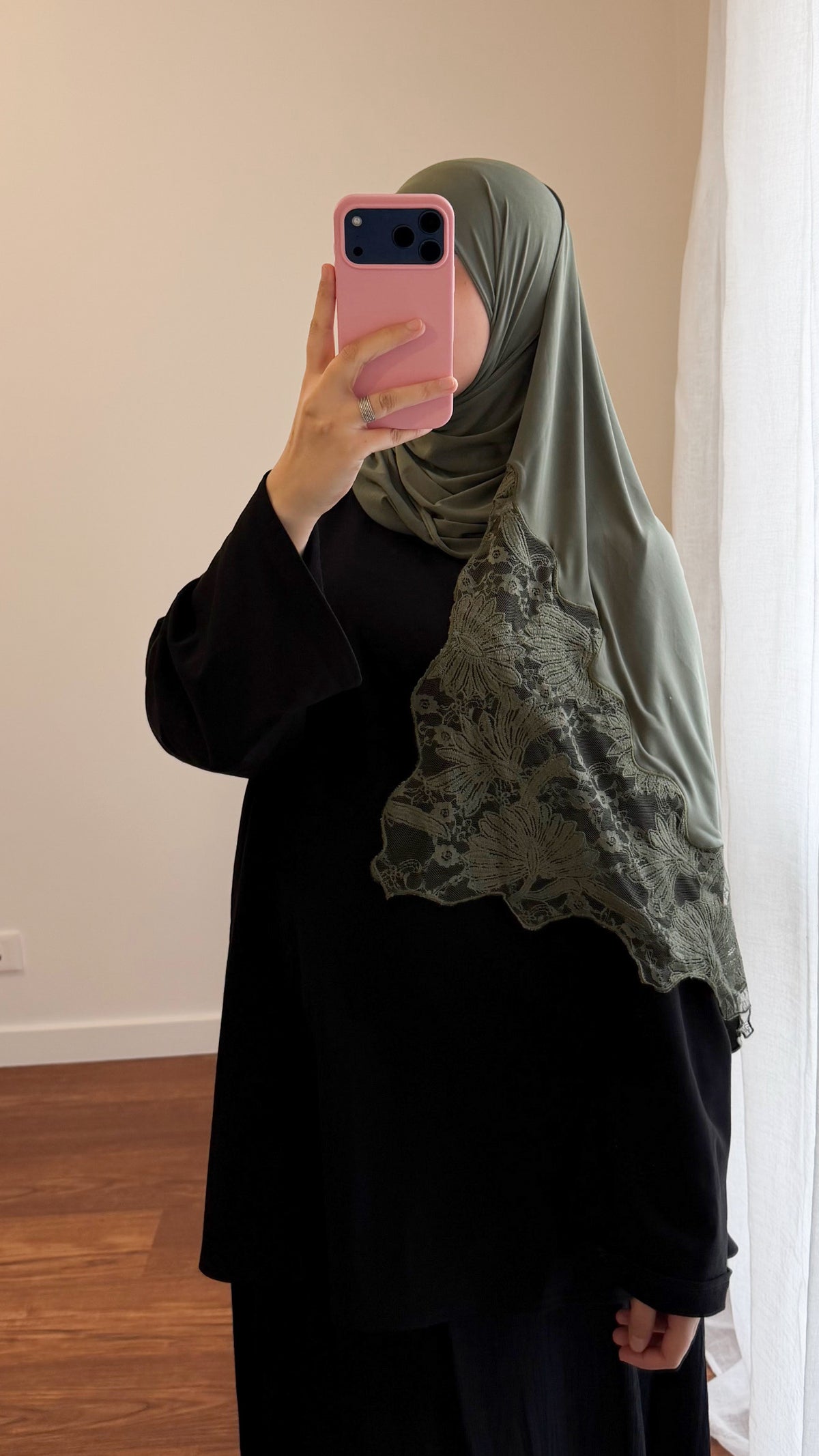 HIJAB JERSEY PREMIUM DENTELLE VERT KAKI