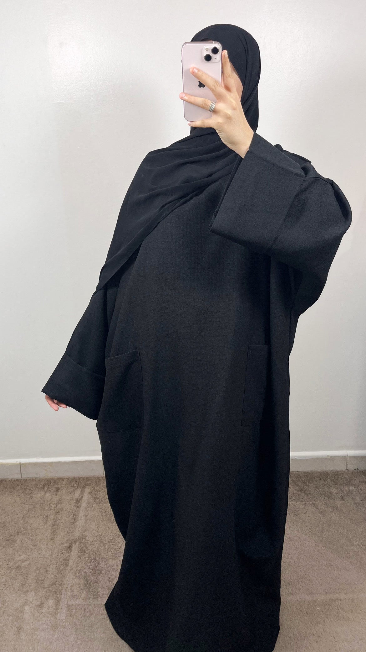 ABAYA POCHES EFFET LIN NOIR