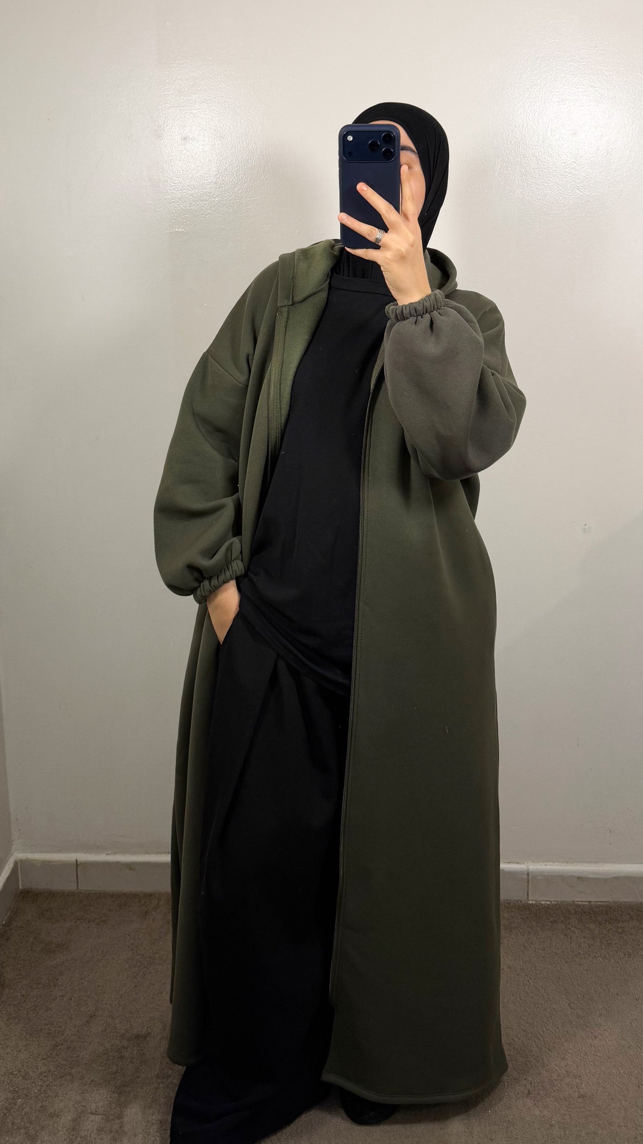 GILET LONG ZIPPÉ VERT KAKI