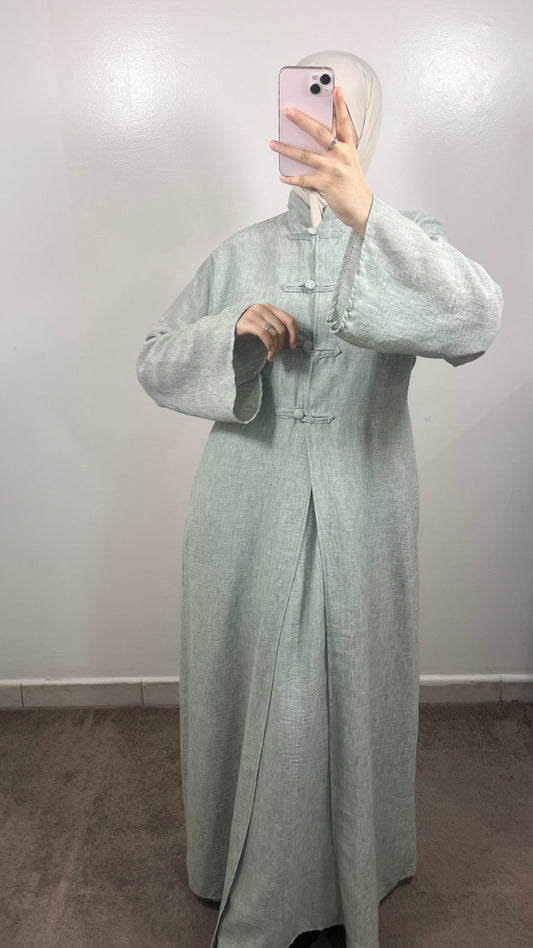 ENSEMBLE TOKYO LONG KIMONO + SOUS ABAYA VERT D’EAU