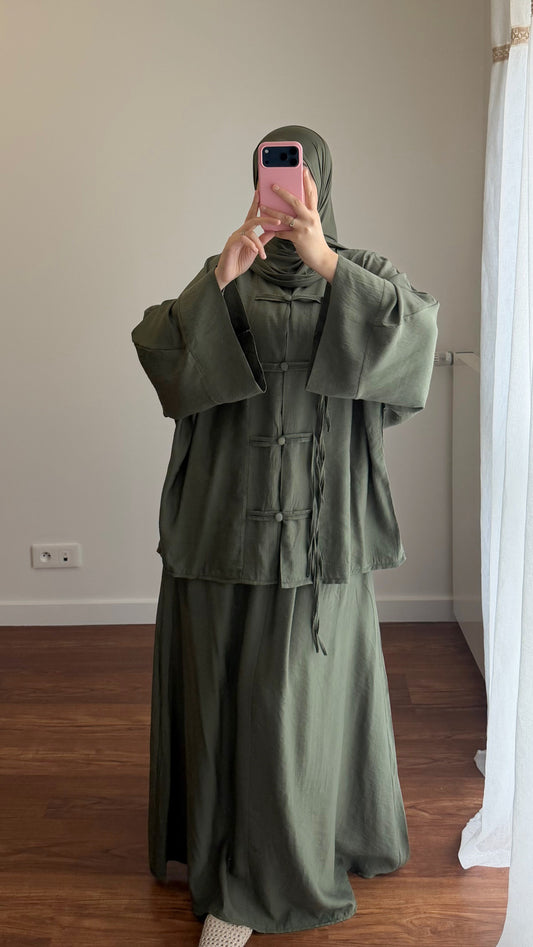 ENSEMBLE JUPE TOKYO VERT KAKI