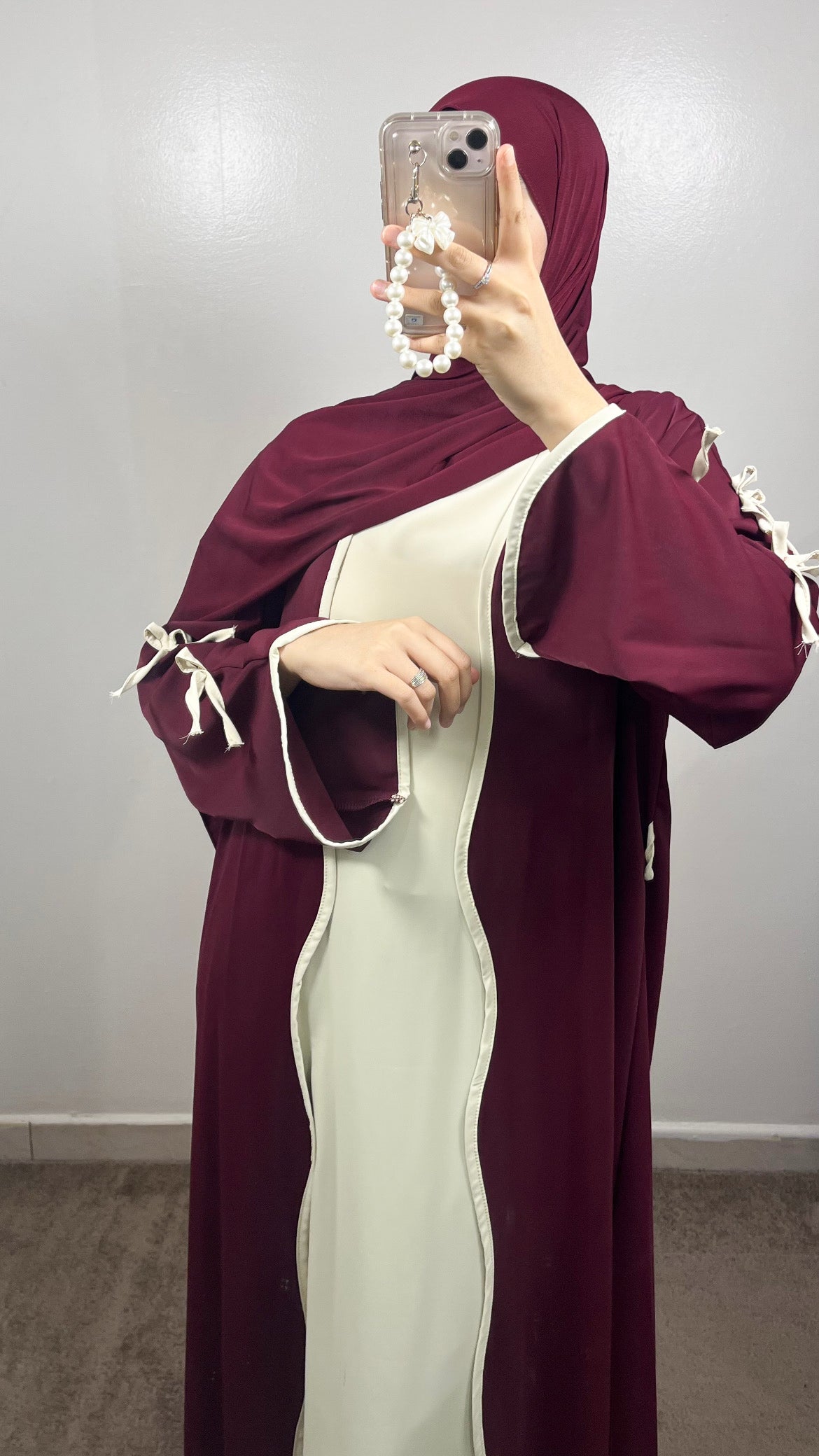 KNOTS KIMONO + BURGUNDY UNDER ABAYA