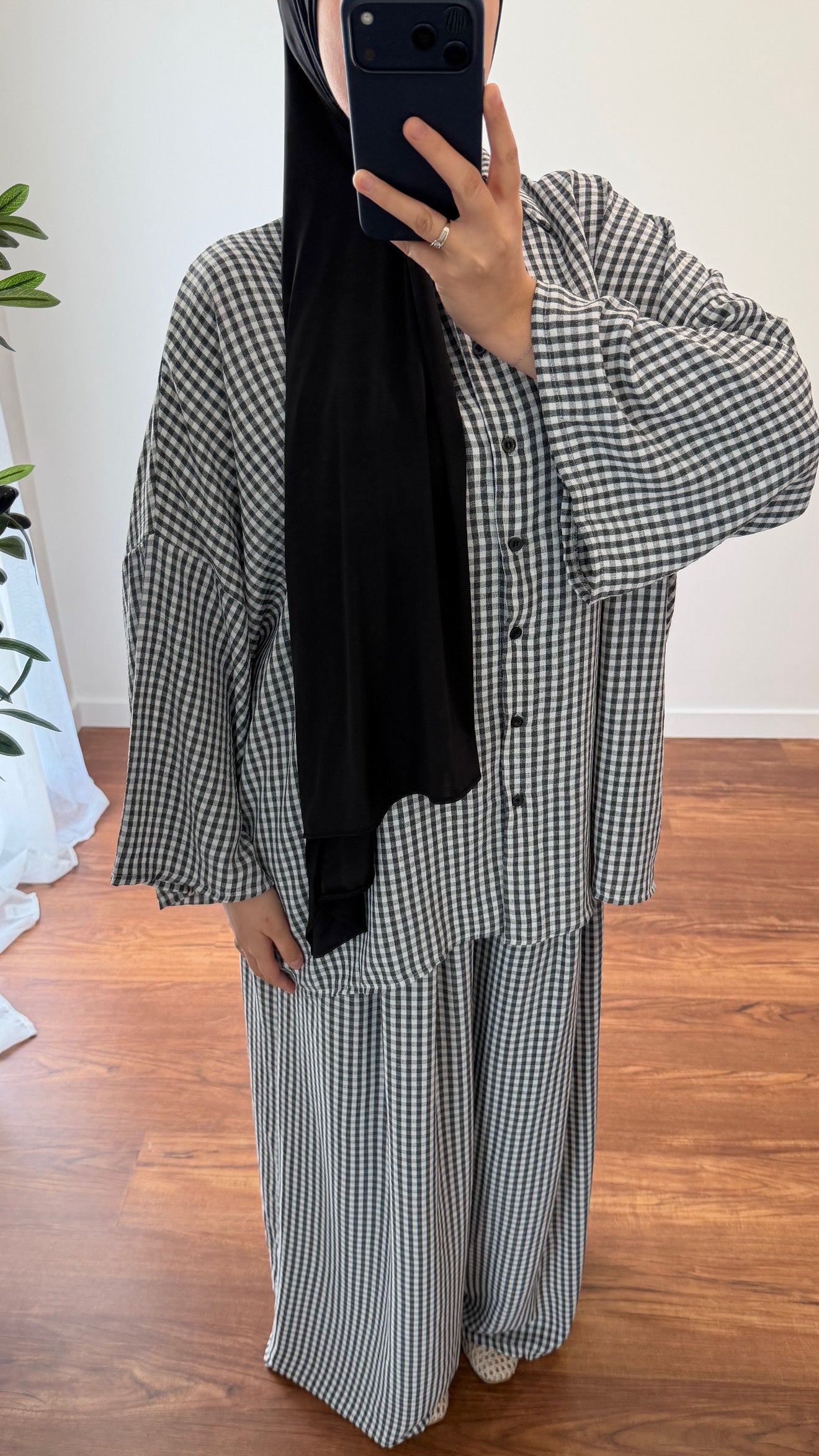 ENSEMBLE VICHY CHEMISE + PANTALON NOIR