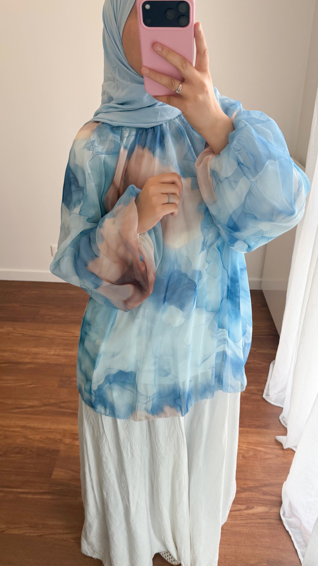 BLOUSE BICOLORE BLEU CIEL