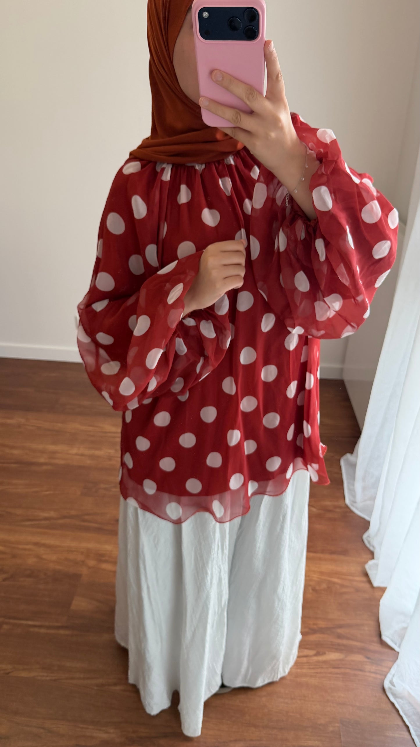 BLOUSE À GROS POIS ROUILLE