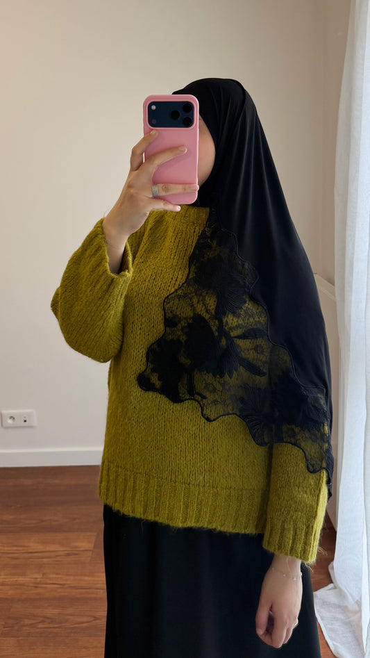 HIJAB JERSEY PREMIUM DENTELLE NOIR