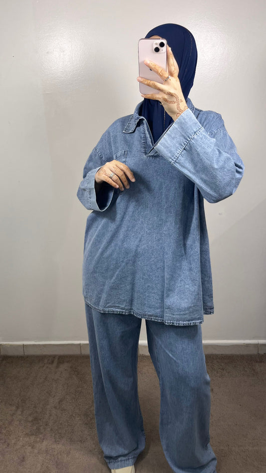 ENSEMBLE DENIM DELAVÉ BLEU