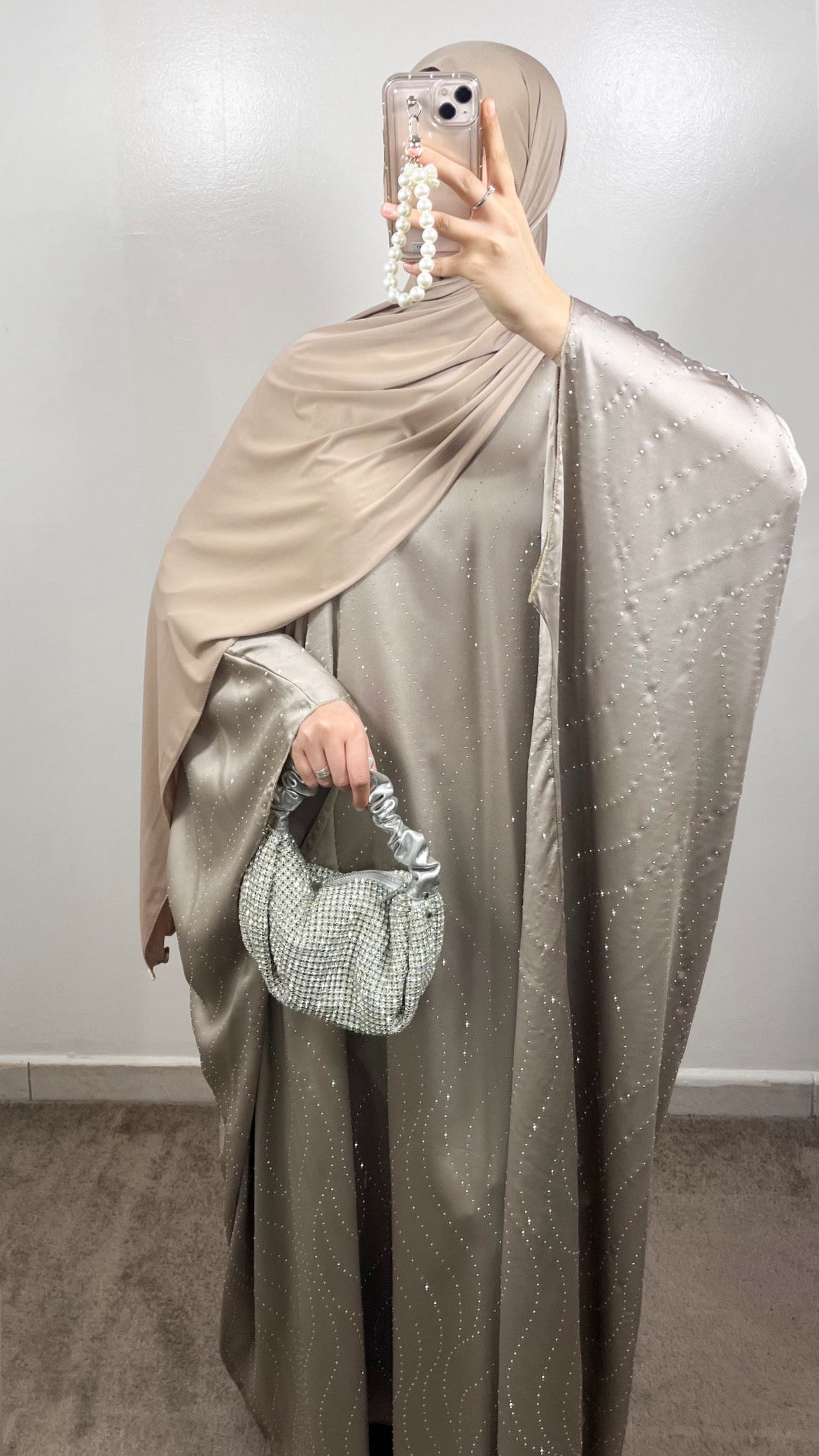 ABAYA STRASS WAVE TAUPE