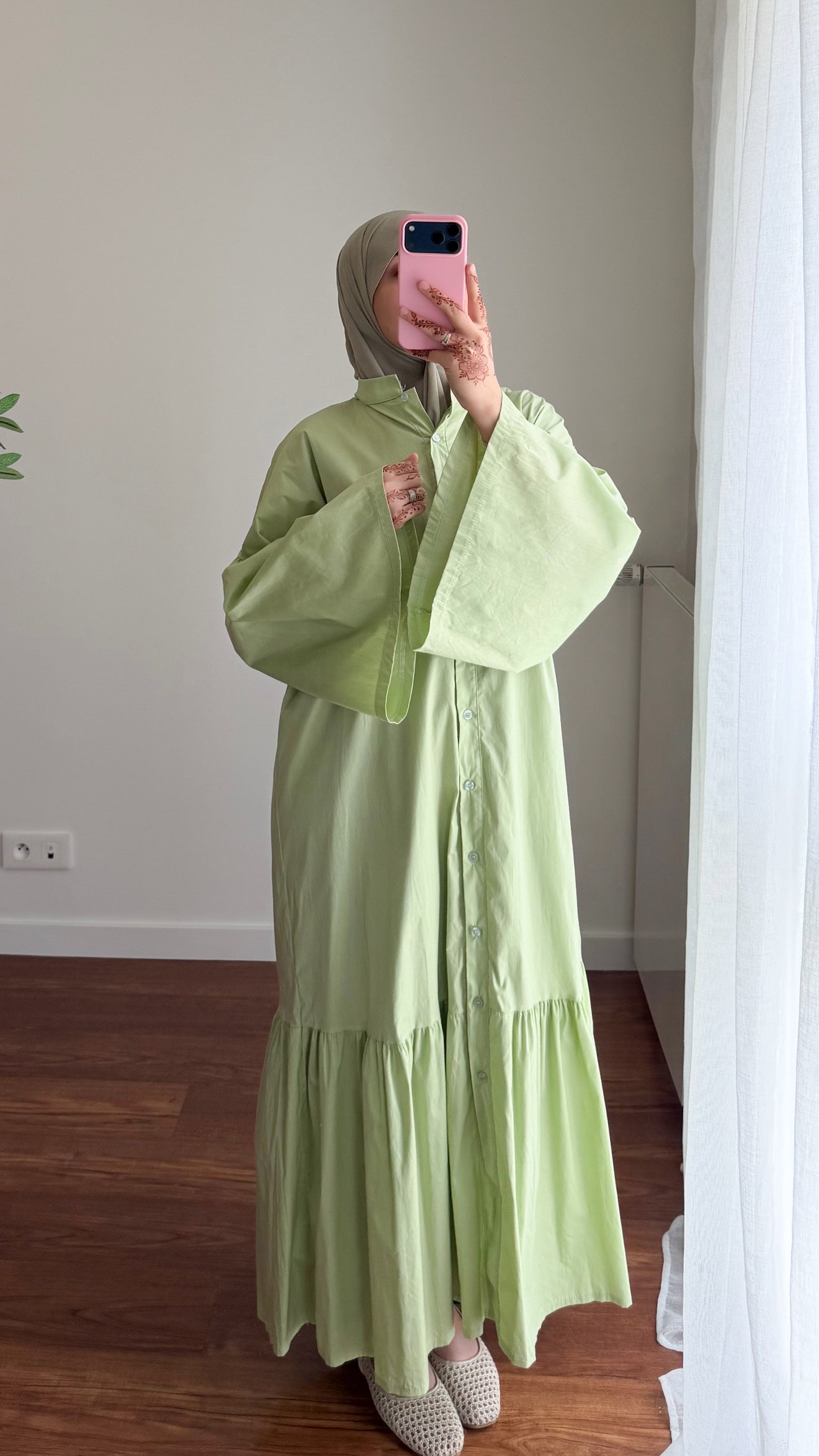 ROBE CHEMISE EN POPELINE VERT D’EAU
