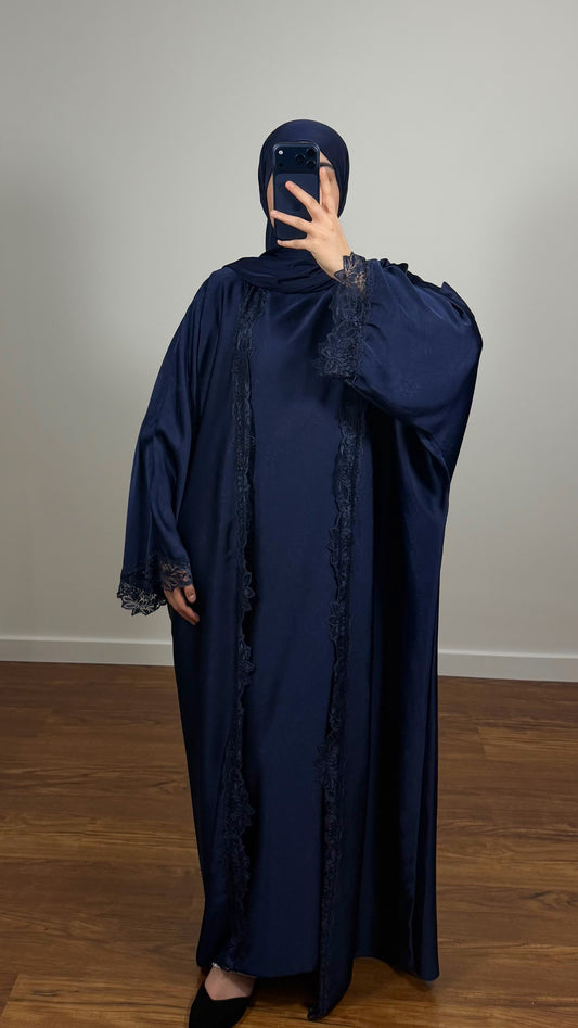 ENSEMBLE DINA KIMONO + SOUS ABAYA BLEU MARINE