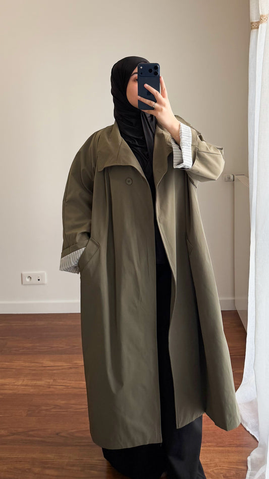 TRENCH LONG OVERSIZE VERT KAKI