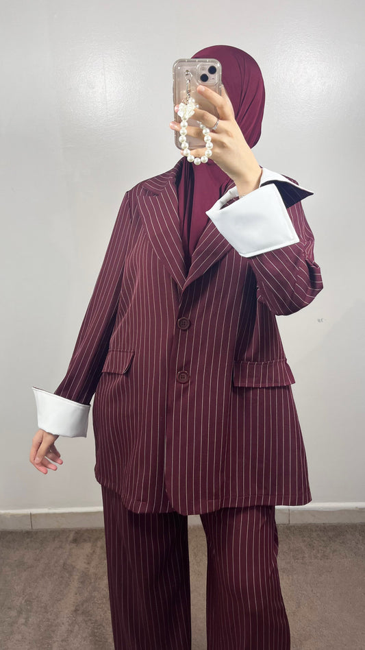 STRIPED BURGUNDY BLAZER SET